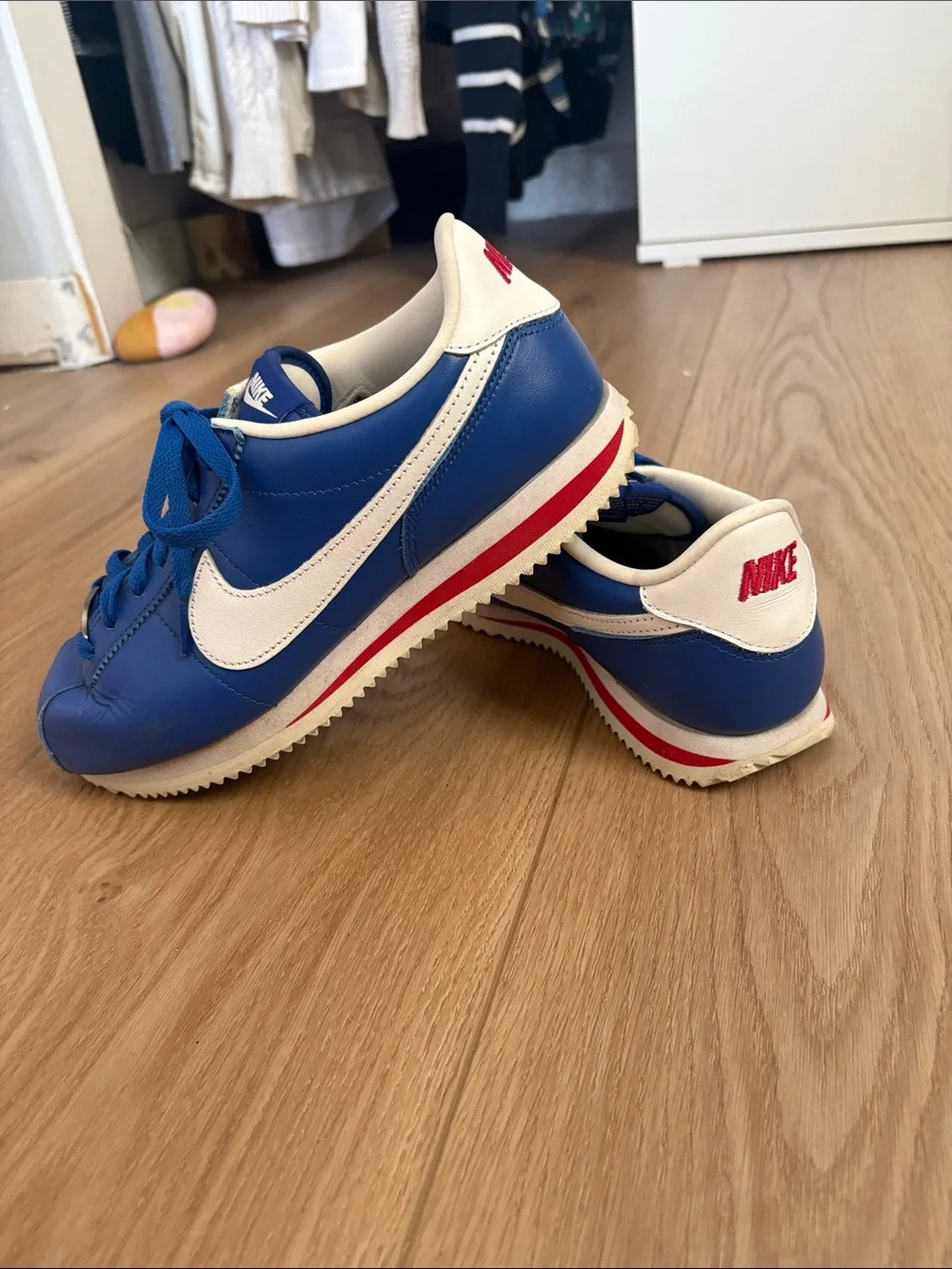 Nike Men’s Royal Blue and White Leather Sneakers